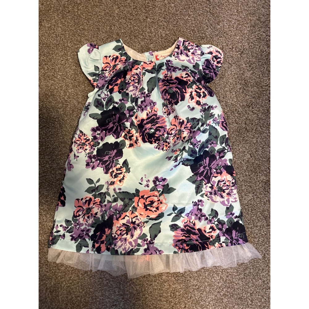 Ruby & Bloom Floral Satin Dress Kids 18M Blue Purple Excellent Tulle Hem